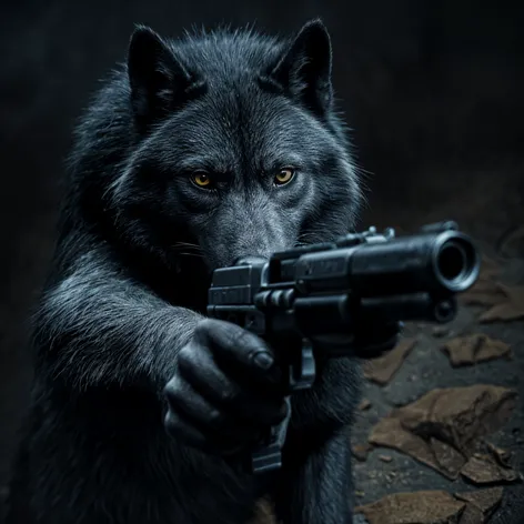 black wolf at war