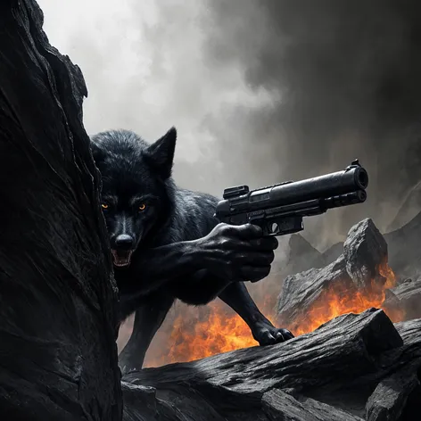 black wolf at war