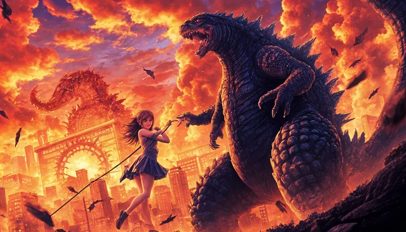 anime girl with godzilla