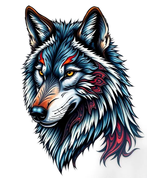 wolf with tribal tattoo