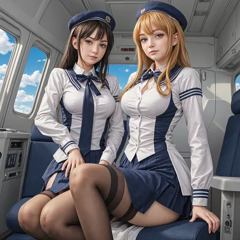 Long stockings and stewardess