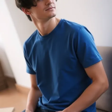 a blue t-shirt