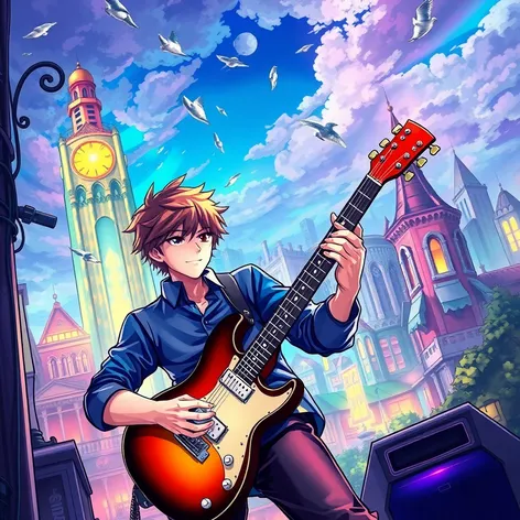 anime guy playing guitar