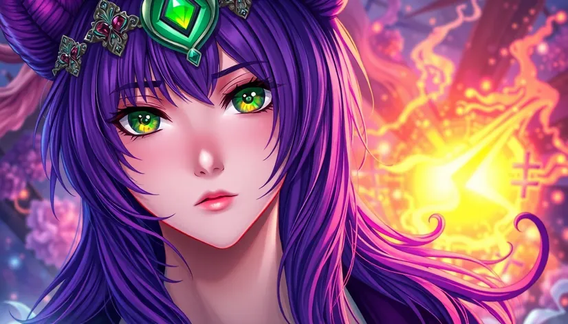 purple hair green eyes