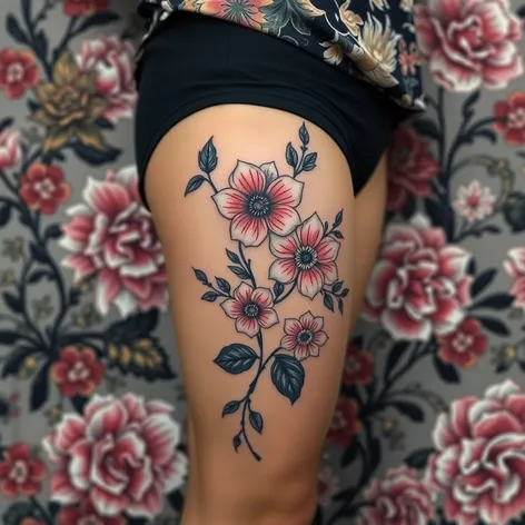 floral thigh tattoos