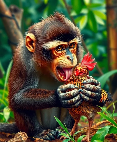 monkey eats chicken