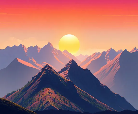 2d mountain with sun