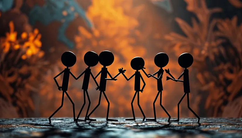 7 stick figures collaborating