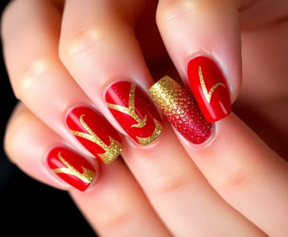 nail art red gold