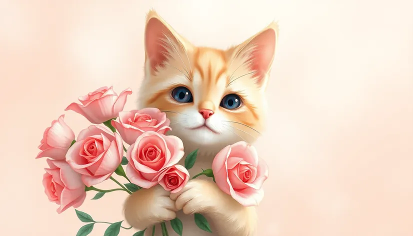 cat holding roses