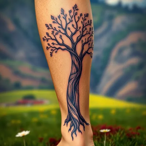 leg tattoo tree