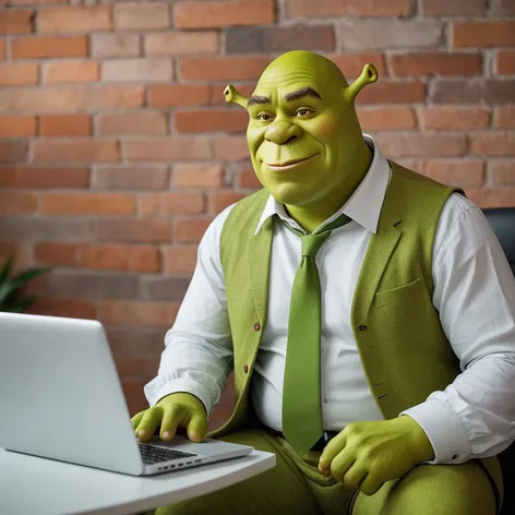 Green skin Shrek, sitting