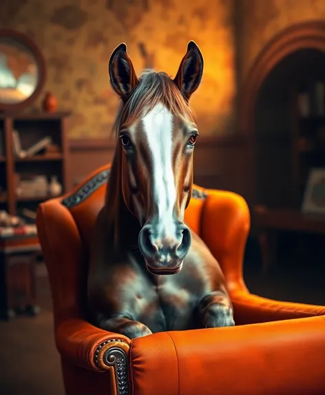 horse sitting in chair