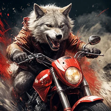 Wolf riding a red