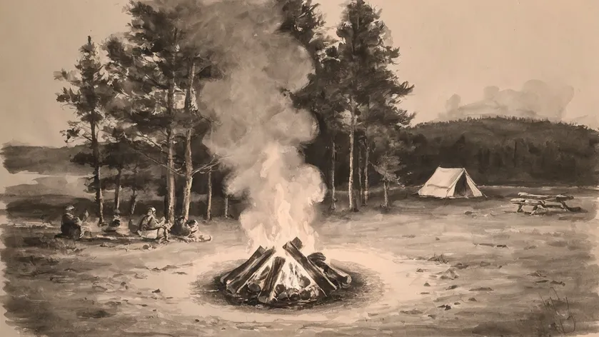 camp fire drawing