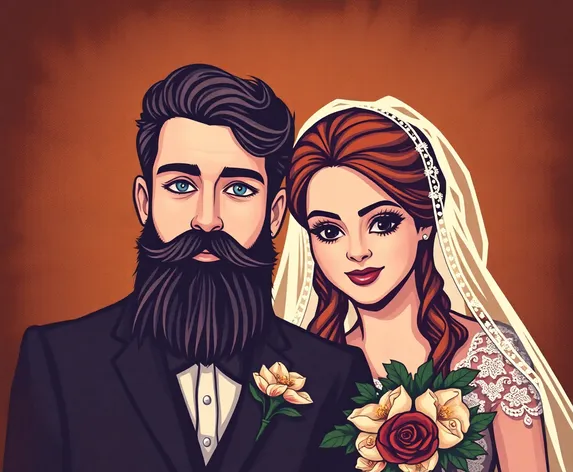 bearded groom and bride