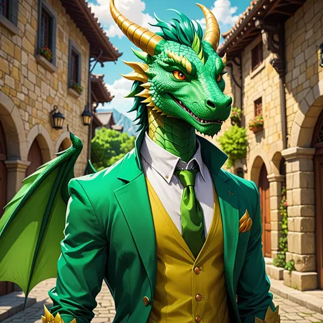 Anthro green male dragon