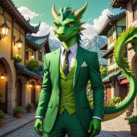 Anthro green male dragon