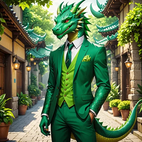 Anthro green male dragon