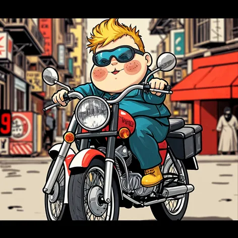 Fat ginger child riding