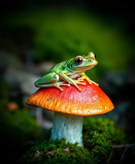 frog sitting on mushroom