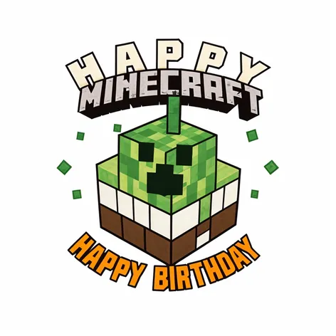 Happy Birthday text,Minecraft,tshirt graphic,white