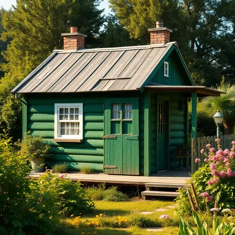 green wooden house