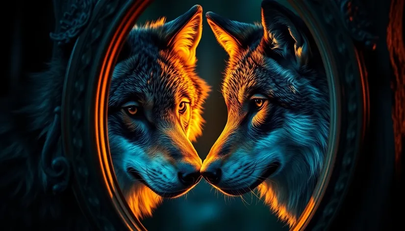 wolf looking at mirror