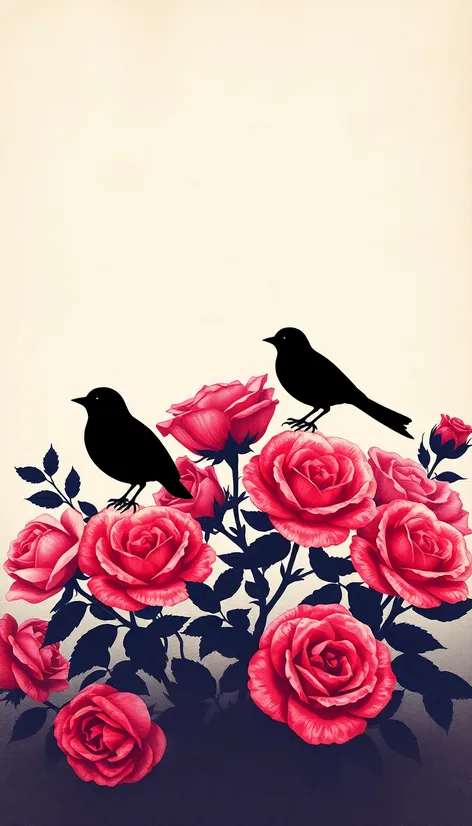 birds roses silloyte graphic