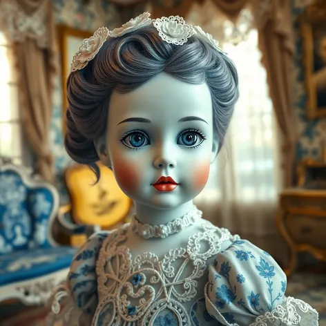 blue white porcelain doll