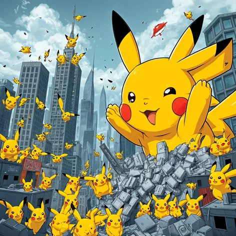 big pikachu smashing buildings