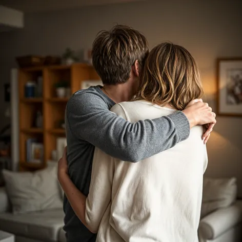 Two persons hugging each