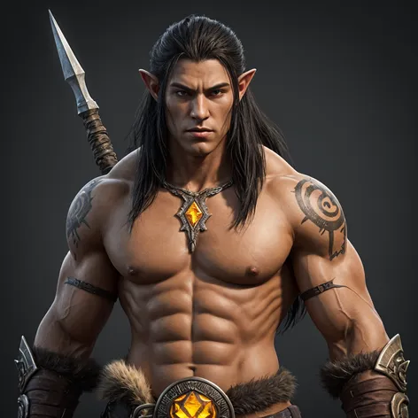 Half-elven barbarian. black hair,