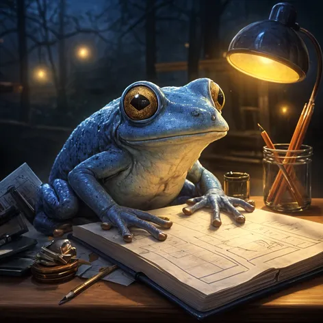 blue frog doing maths