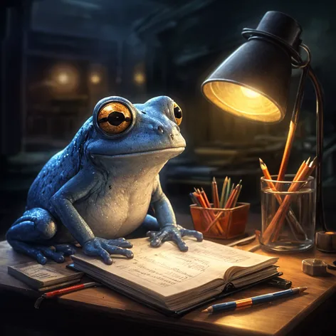 blue frog doing maths