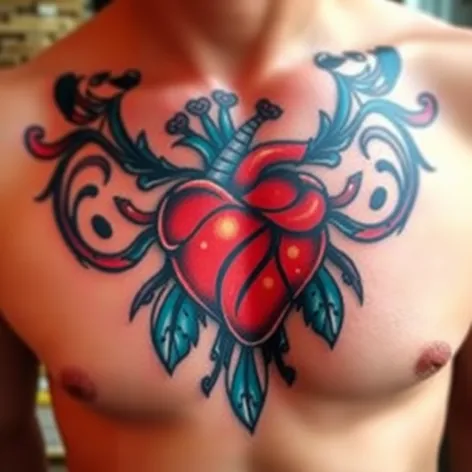 heart in chest tattoo