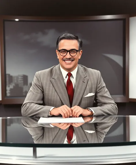 italian newscaster glass desk