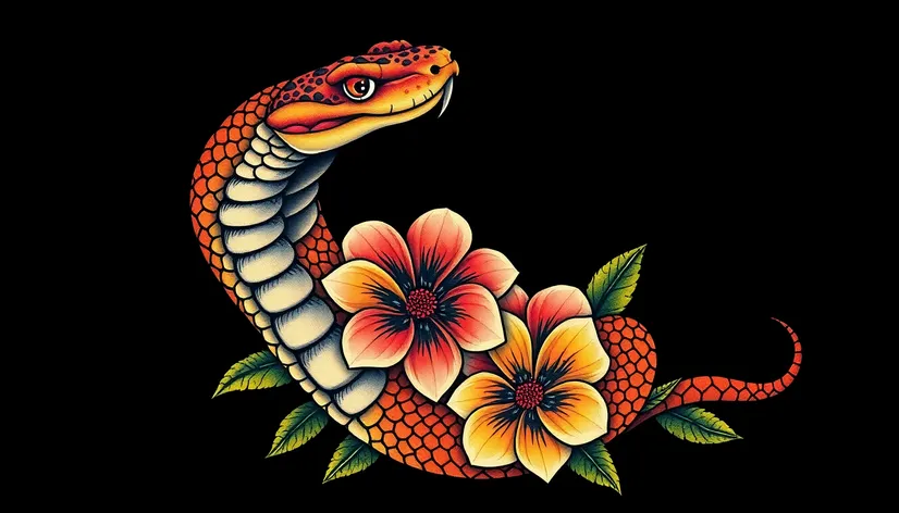 snake and flower tattoo