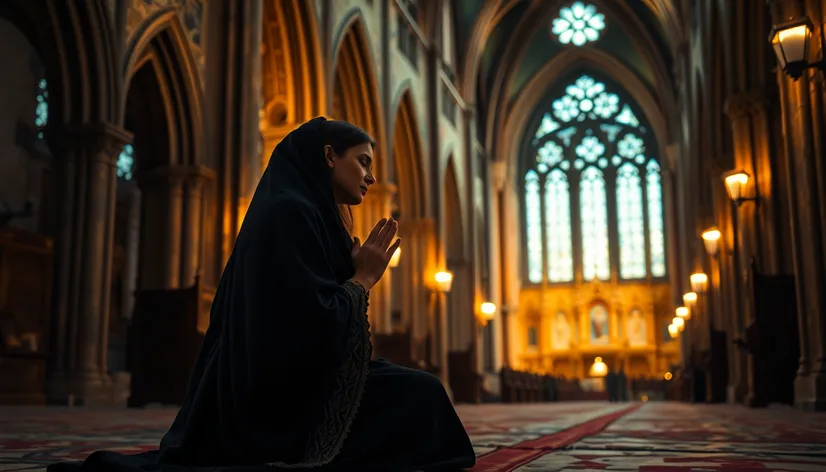 praying woman kneeling drawing