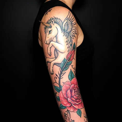 Tattoo sleeve with unicorn,