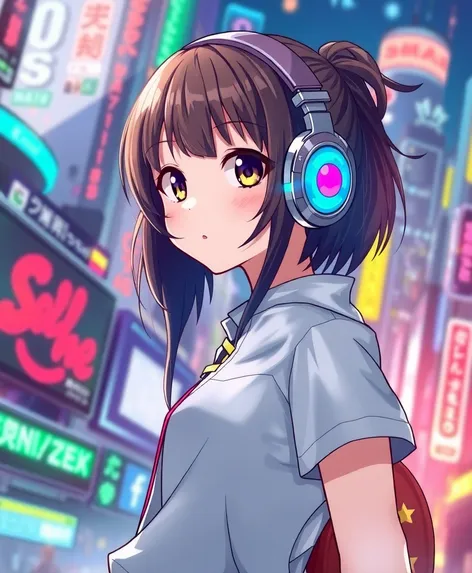 anime girl with heasphones