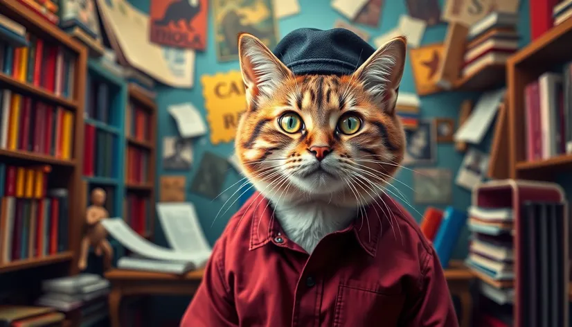 editor hat shirt cat