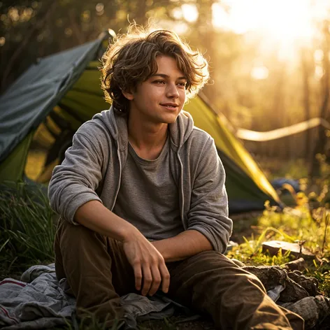 boys tent camping outside