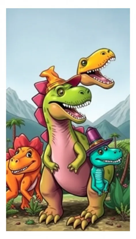 dinosaur wearing different hats