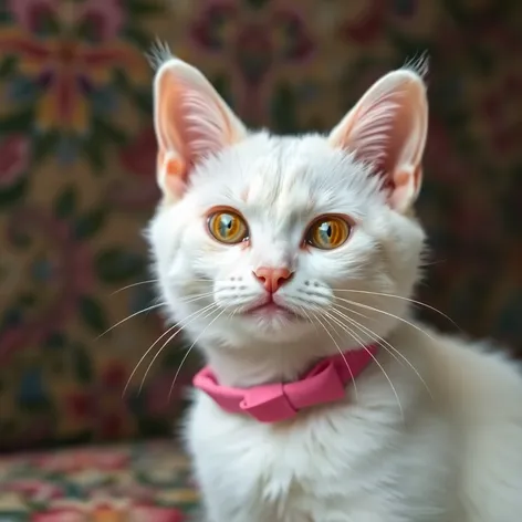 white cat with pink