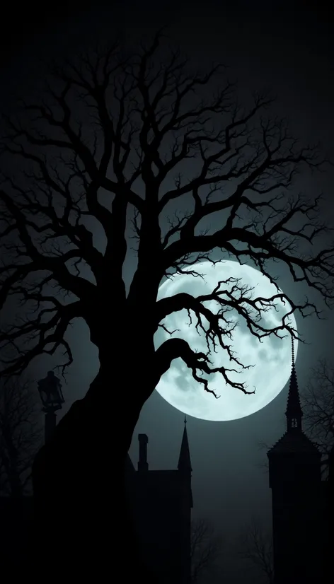 creepy tree silhouette art