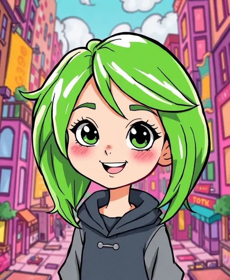 green hair cartoon