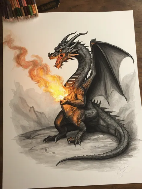 dragon breathing fire drawing