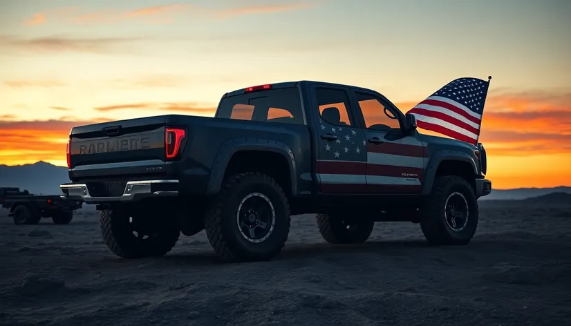 pickup truck american flag