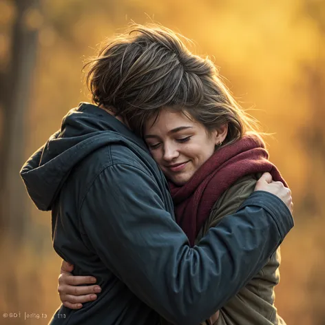 Two people hug each